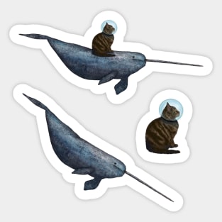 Cat Riding Narwhal Sticker Pack Sticker